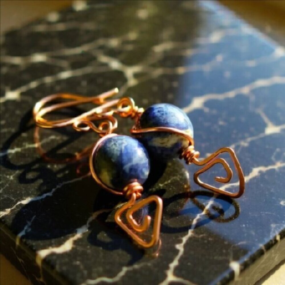 Handmade & Eclectic! Blue Sodalite & Copper Dangle Earrings ~ Blue Jeans Colors! - Picture 5 of 14